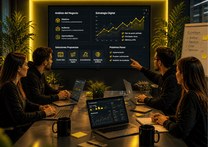 Equipo de SUBLIMAWEB colaborando en proyectos de diseño digital e inteligencia artificial en Medellín
