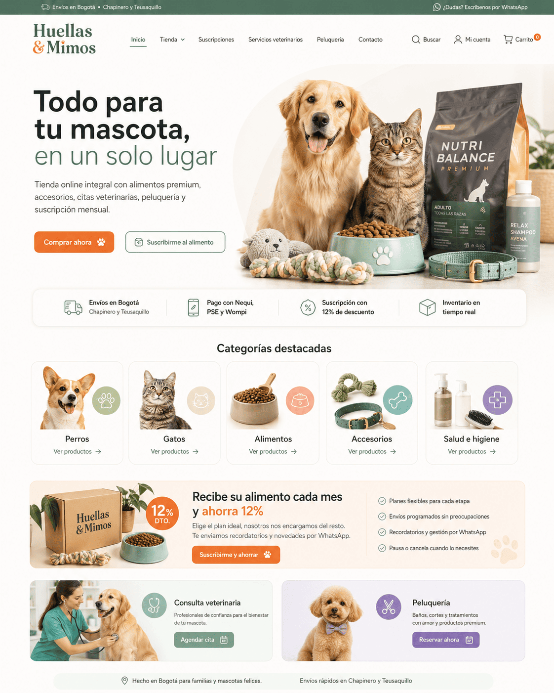 E-commerce Huellas y Mimos tienda online de productos para mascotas con suscripción - SUBLIMAWEB