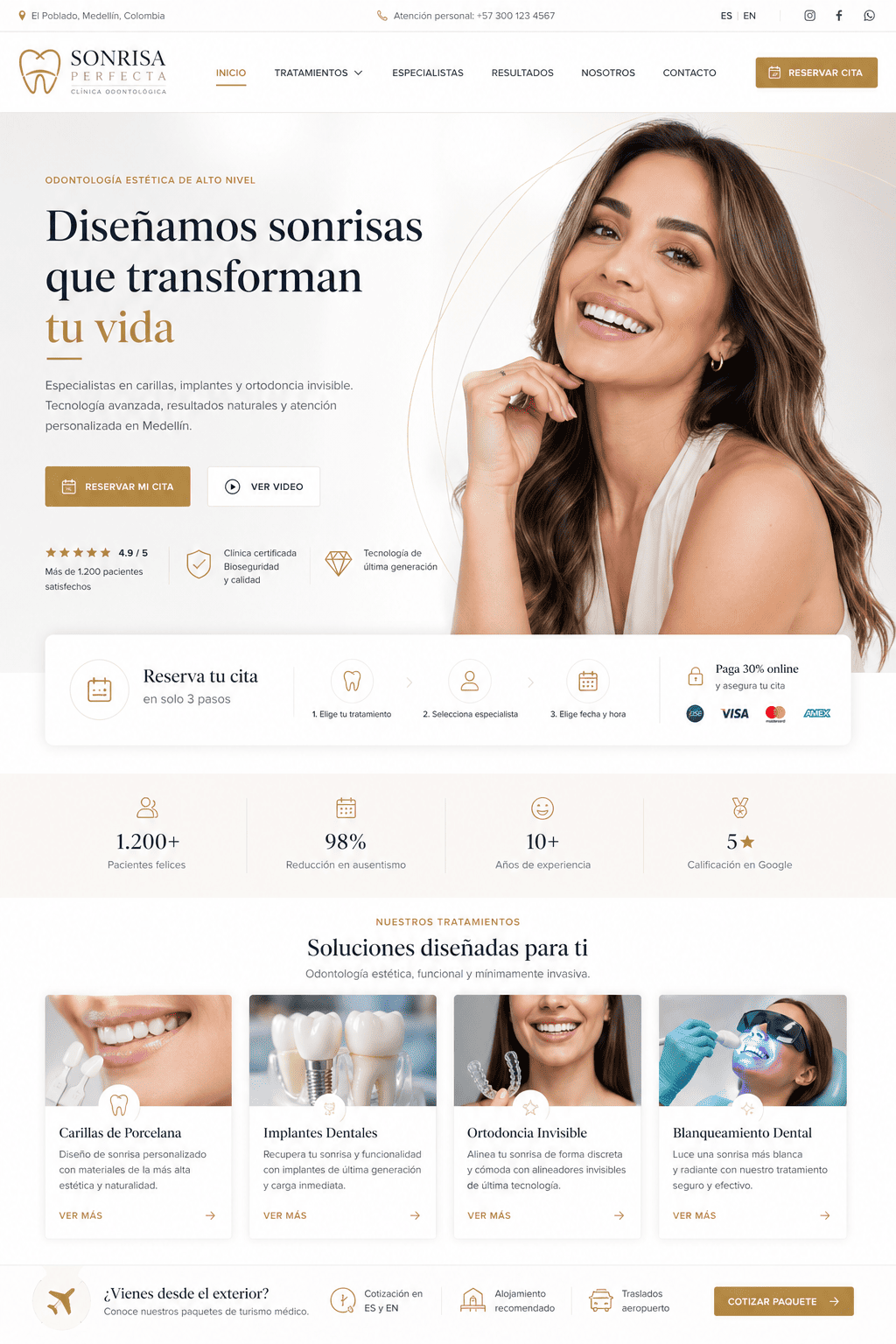 Clínica Sonrisa Perfecta sitio web odontología Medellín con reserva de citas en línea - SUBLIMAWEB