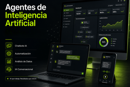 Representación esquemática de la integración de agentes de inteligencia artificial para automatización empresarial y atención al cliente